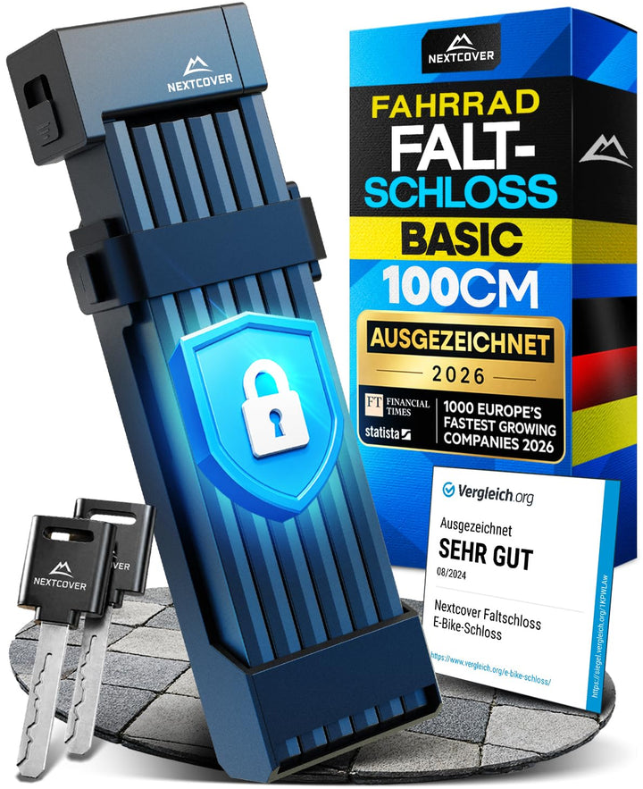 NEXTCOVER® Faltschloss Fahrrad FoldBasic 100cm - Das Original - mit SteelSecure-Technologie und 2 Sc