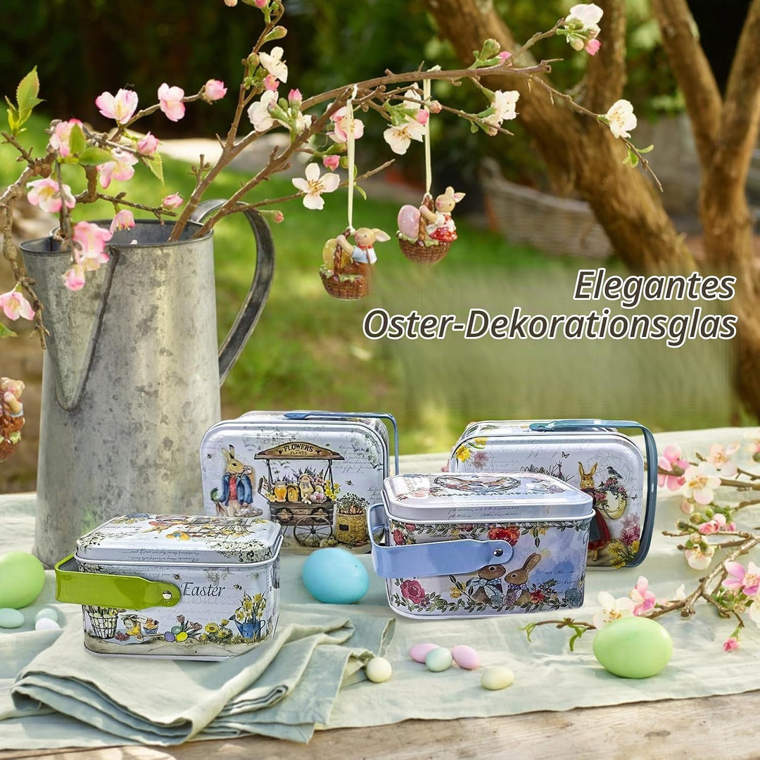 Ostern Keksdose Gebäckdose mit Deckel, 6pcs Ostereier Metalldosen Set, Osterhasen-Keksdose mit Henke
