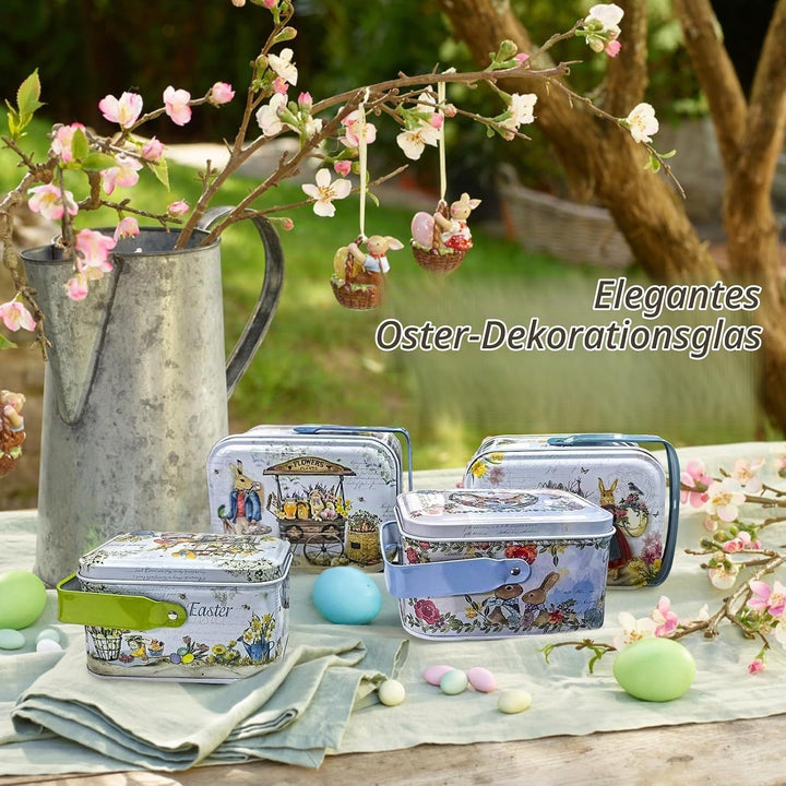 Ostern Keksdose Gebäckdose mit Deckel, 6pcs Ostereier Metalldosen Set, Osterhasen-Keksdose mit Henke