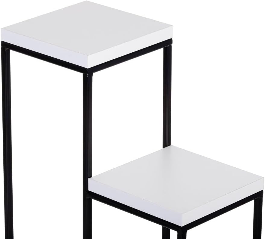 4 Etagen Blumentreppe - Metall Pflanzentreppe 70 cm Hoch - Blumenregal mit MDF-Platten in Weiss für