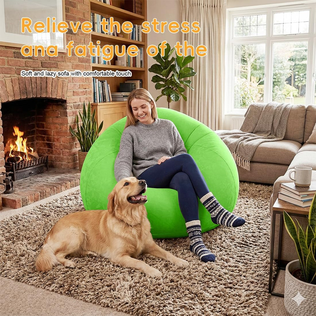 aufblasbarer Bean Bag Sessel 105x105x60cm bis 150kg aus dickwandigem wasserfestem PVC, inklusive Han
