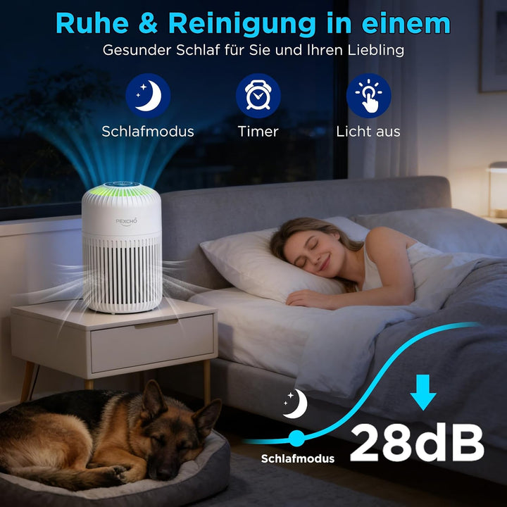 PEXCHO Luftreiniger allergiker, Upgrade 4-in-1 HEPA Filter, Luftfilter mit App Steuerung Timer Aroma