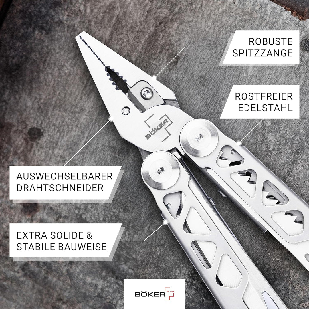 BÖKER PLUS® Specialist Pro - EDC Muti-Tool mit Clip &amp; Gürtel-Tasche - Edelstahl Multifunktions-Werkz