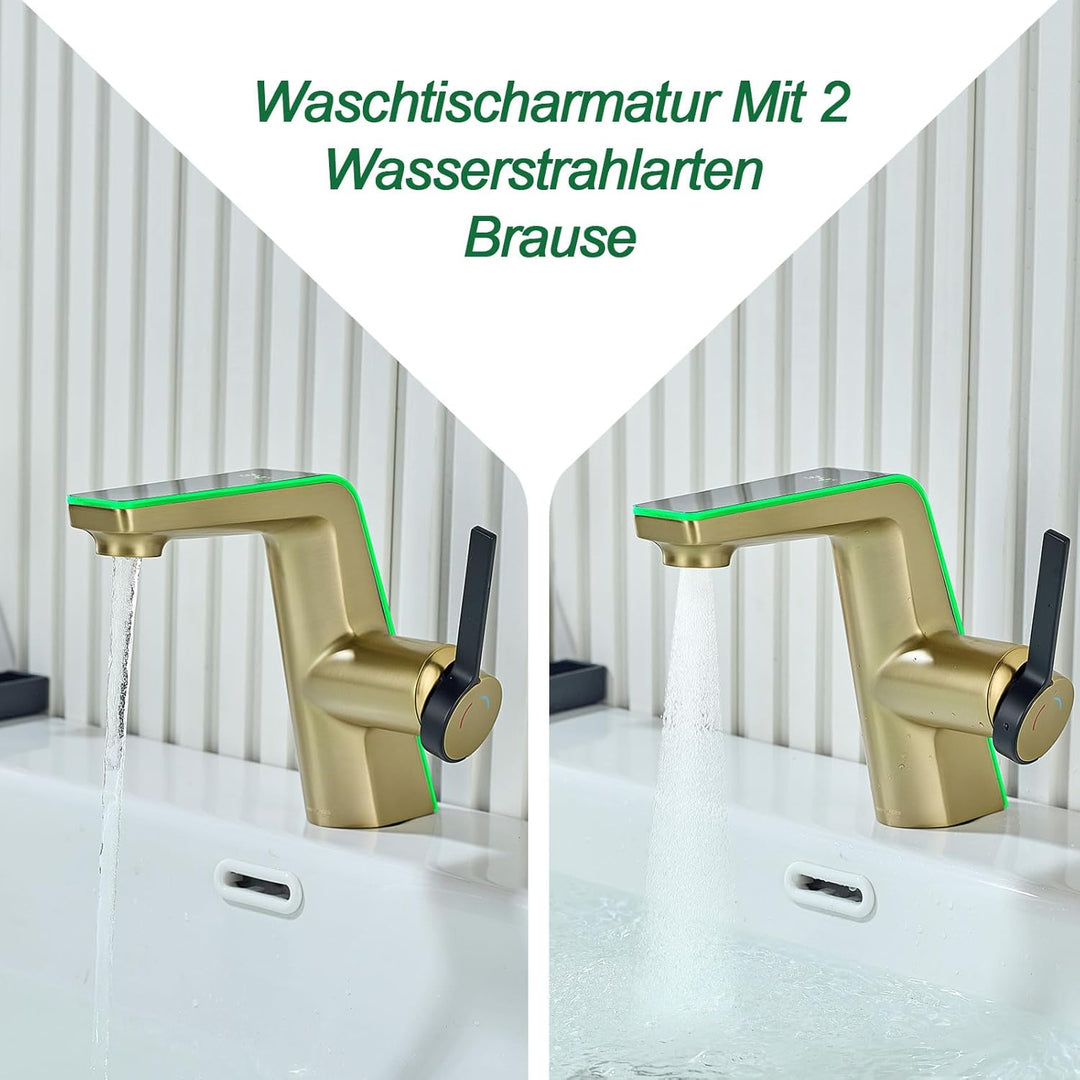 Wasserhahn Bad mit LED-Temperaturanzeige Badarmatur,Waschtischarmatur aus Messing Einhebelmischer Ba