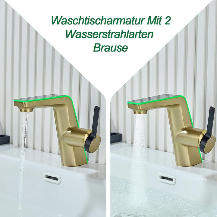 Wasserhahn Bad mit LED-Temperaturanzeige Badarmatur,Waschtischarmatur aus Messing Einhebelmischer Ba