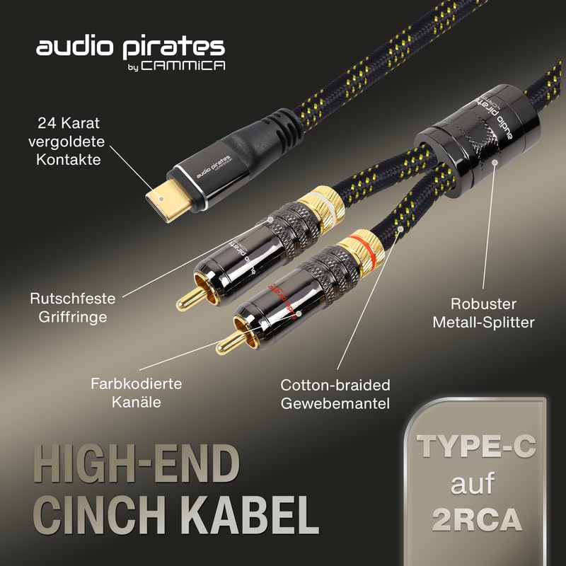 audio pirates by cammica USB-C auf 2x RCA Clinch Stecker, RCA-Kabel, Audio-Kabel | High-End Audiokab