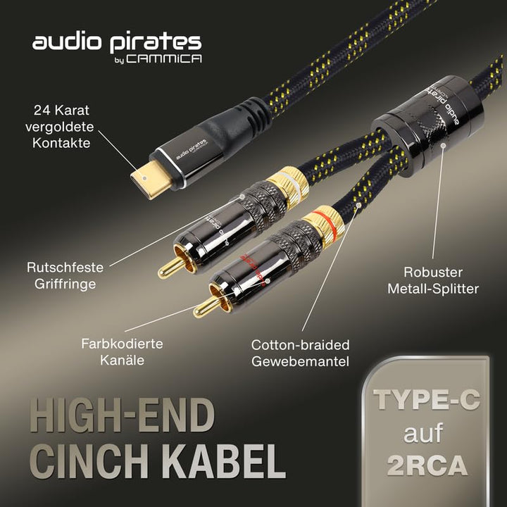 audio pirates by cammica USB-C auf 2x RCA Clinch Stecker, RCA-Kabel, Audio-Kabel | High-End Audiokab
