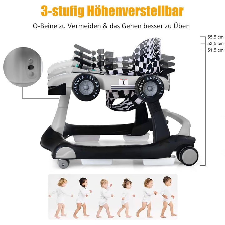 DREAMADE Lauflernhilfe, 4 in 1 Autoförmiger Lauflernwagen mit einstellbarer Geschwindigkeit, Musik &