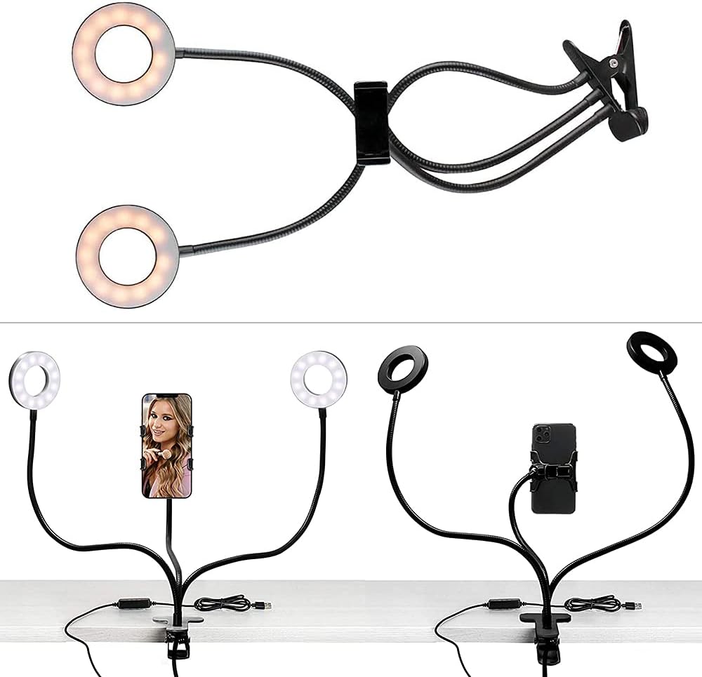 Selfie Ringlicht, LED Fülllicht Dual Lampenkopf mit Handy Clip 9cm 3 Farb Fernbedienungs Ringlicht k
