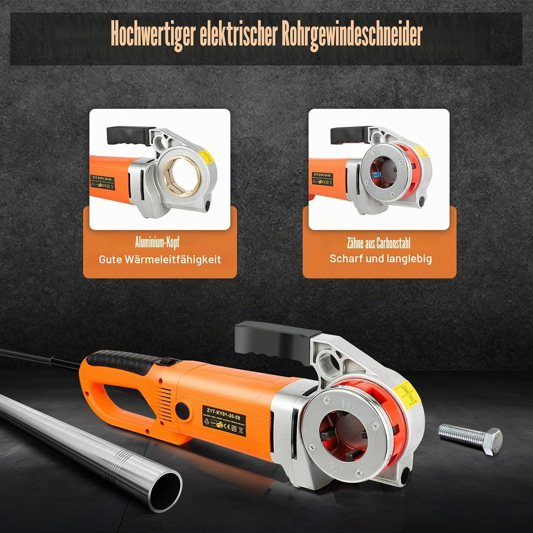 Elektrische Gewindeschneidmaschine 2300W Rohreinfädler mit 6 Matrizen (1/2", 3/4", 1", 1-1/4", 1-1/2