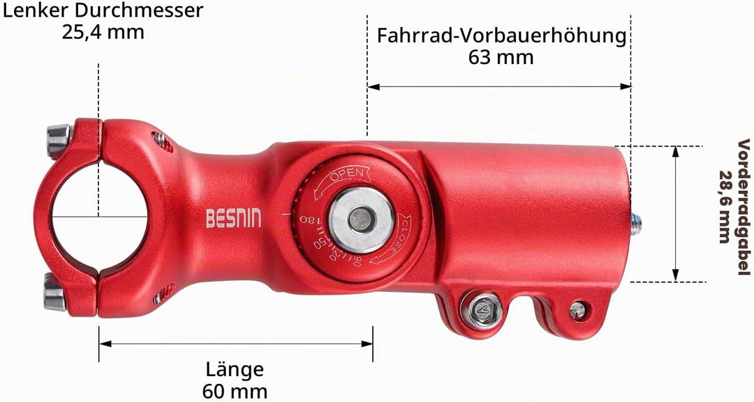 BESNIN Fahrrad Vorbau,Radfahren MTB Vorbau 0-90° 31.8MM OR 25.4MM 60/93/100mm Mountainbike Lenker Vo