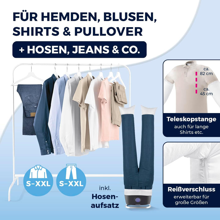 CLEANmaxx automatischer Hemdenbügler PRO STEAM + Hosenaufsatz | Dampffunktion, Touchdisplay | Bügelg
