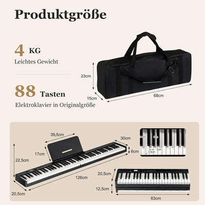 COSTWAY 88 Tastatur Elektroklavier faltbar, Digitale Keyboard tragbar (128 Rhythmen, 128 Töne und 20