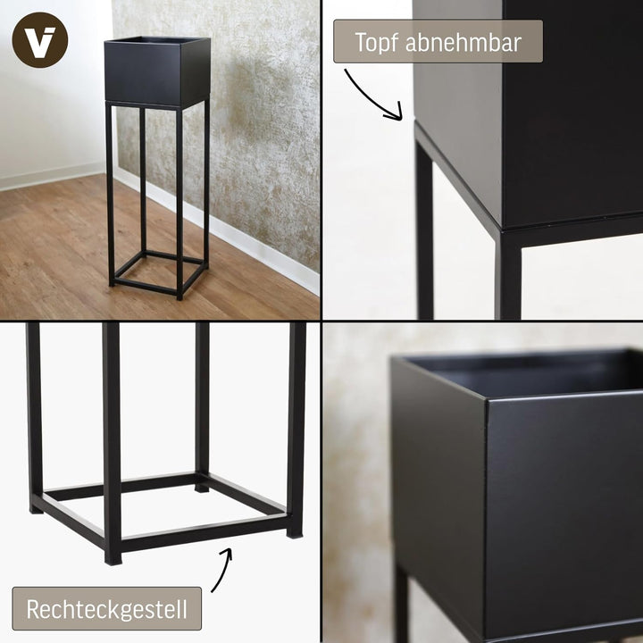 VIVANNO Blumentopf auf Ständer mit Beinen Füssen Elevate Square 79 cm, Schwarz, 79x25x25 cm Square