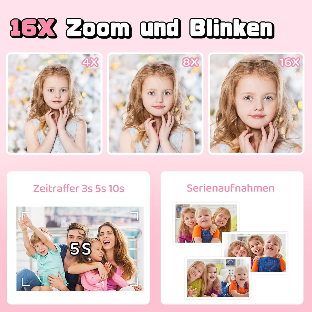 Sofortbildkamera Kinder, 1080P Kinderkamera Sofortbildkamera mit 180° Klappobjektiv, 2" Kinderkamera