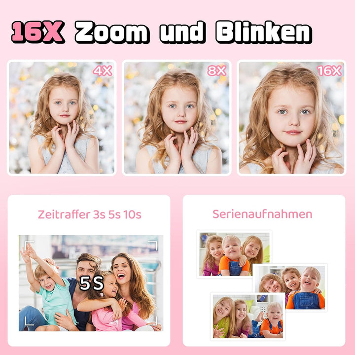 Sofortbildkamera Kinder, 1080P Kinderkamera Sofortbildkamera mit 180° Klappobjektiv, 2" Kinderkamera