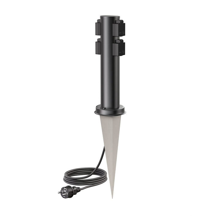 ledscom.de Garten-Steckdosen-Säule PORU mit Erdspiess und 2m Kabel für aussen, 4-Fach, Edelstahl, sc