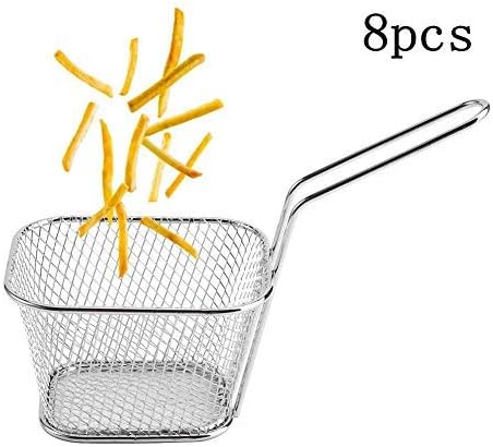 DEWIN Frittierkorb, Pommes Körbchen Mini Edelstahl Chips Frittierkörbe Essen Präsentation Sieb Frite