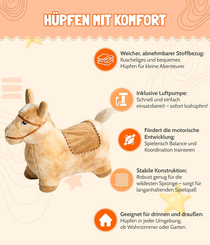 Bayer Chic 2000® Aufblasbares Hüpftier – Braunes Pferd –Mit weichem abnehmbarem Bezug & Luftpumpe –