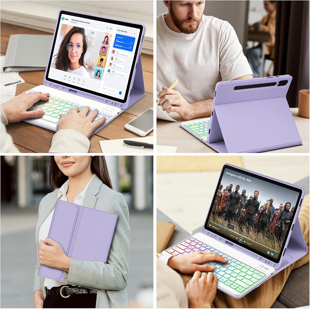 Bettdow für Samsung Galaxy Tab S10+/S10 Plus Tastatur Hülle, QWERTZ Layout Abnehmbarer Beleuchtete T