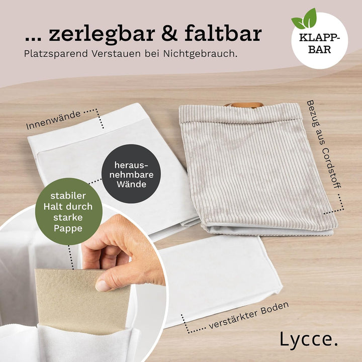 Lycce Wäschekorb Cord – Nischenwäschekorb, waschbar, faltbar (beige) | platzsparend &amp; praktisch, was