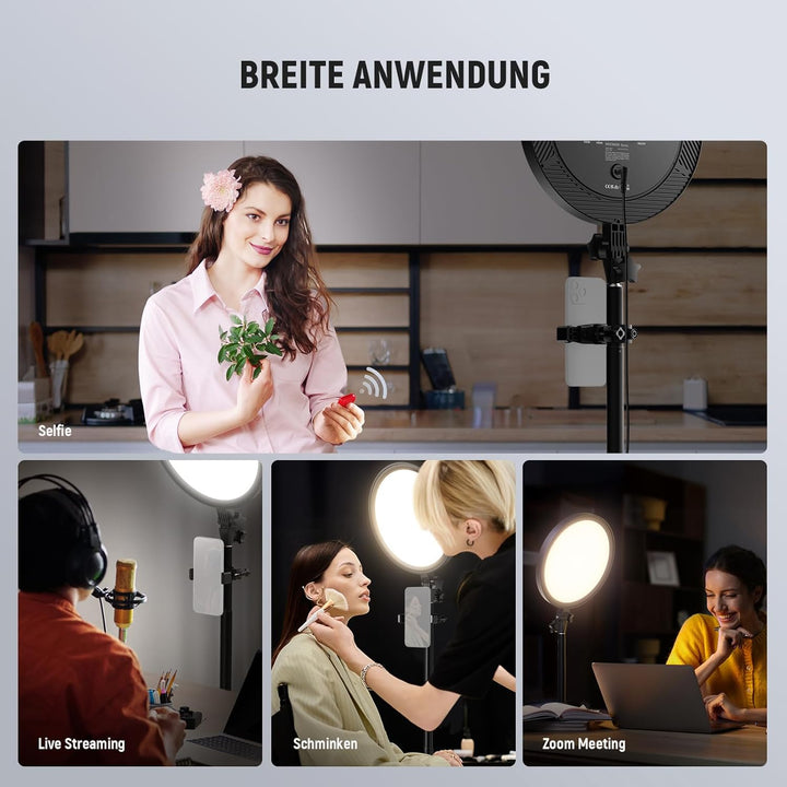 NEEWER Basics 12" 24W Grosses Ringlicht mit 173cm Stativ, Handyhalter & Fernbedienung kompatibel mit