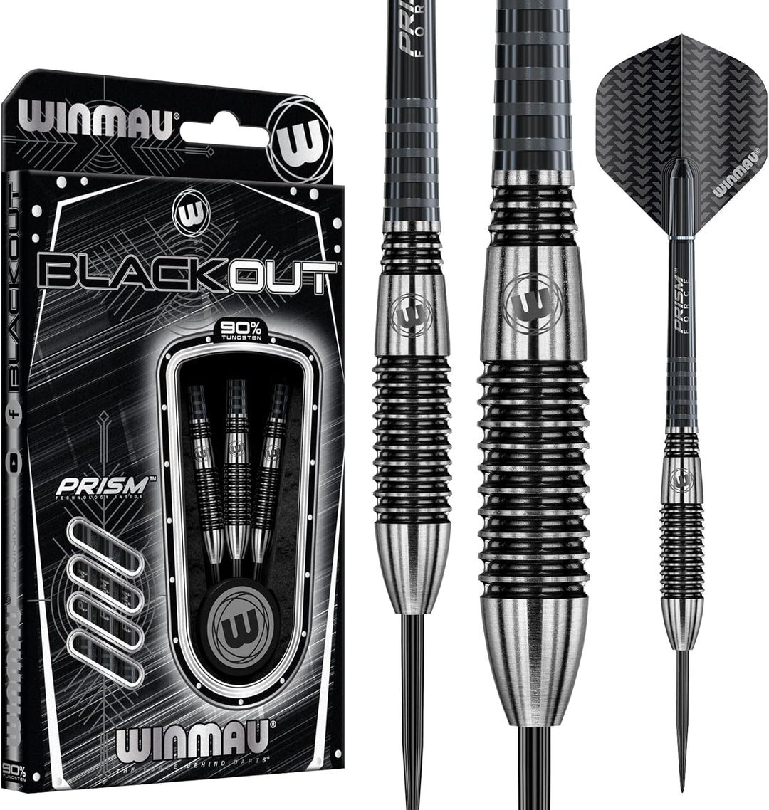 WINMAU Blackout Profi Stahlspitze Wolfram Dartpfeile mit Flüge und Stiele (Wellen) 24g Torpedo, 24g