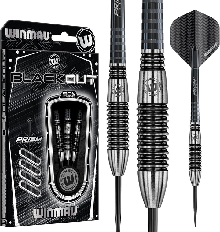 WINMAU Blackout Profi Stahlspitze Wolfram Dartpfeile mit Flüge und Stiele (Wellen) 24g Torpedo, 24g