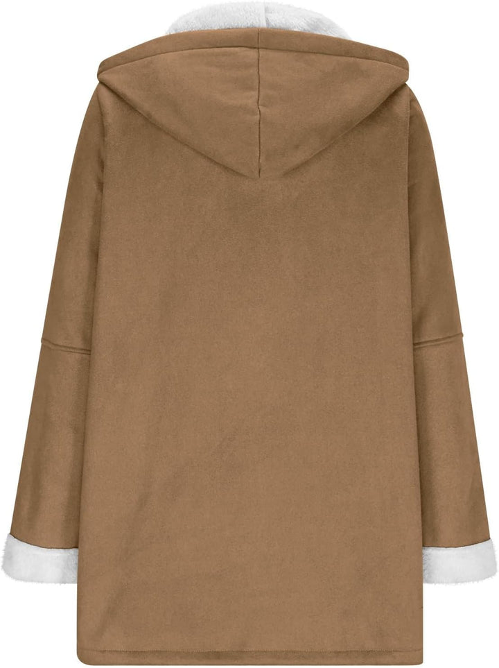 Ansenesna Winterjacke Damen Lang Warm Gefüttert Wintermantel Elegant Mit Kapuze Wildleder Jacke Wint