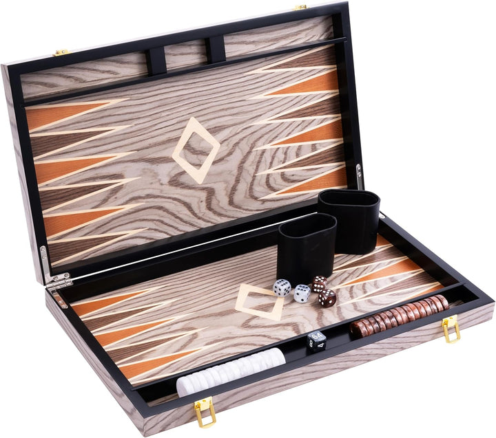 Engelhart- 250543 - Luxus-Backgammon 18 Zoll – Ebenholzfurnier lackiert – grau 18 Zoll Ebenholz Grau