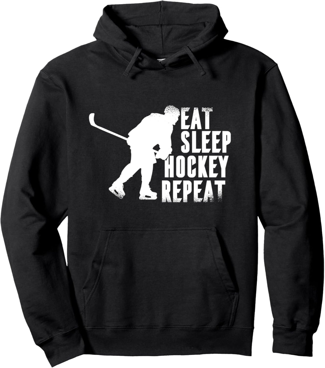 Eat Sleep Hockey Repeat Lustiger Spruch für Eishockeyspieler Pullover Hoodie