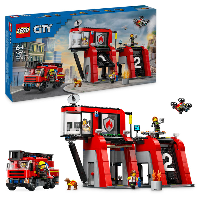 LEGO City Feuerwehrstation mit Drehleiterfahrzeug, Feuerwehr-Spielzeug mit Feuerwache und Feuerwehra