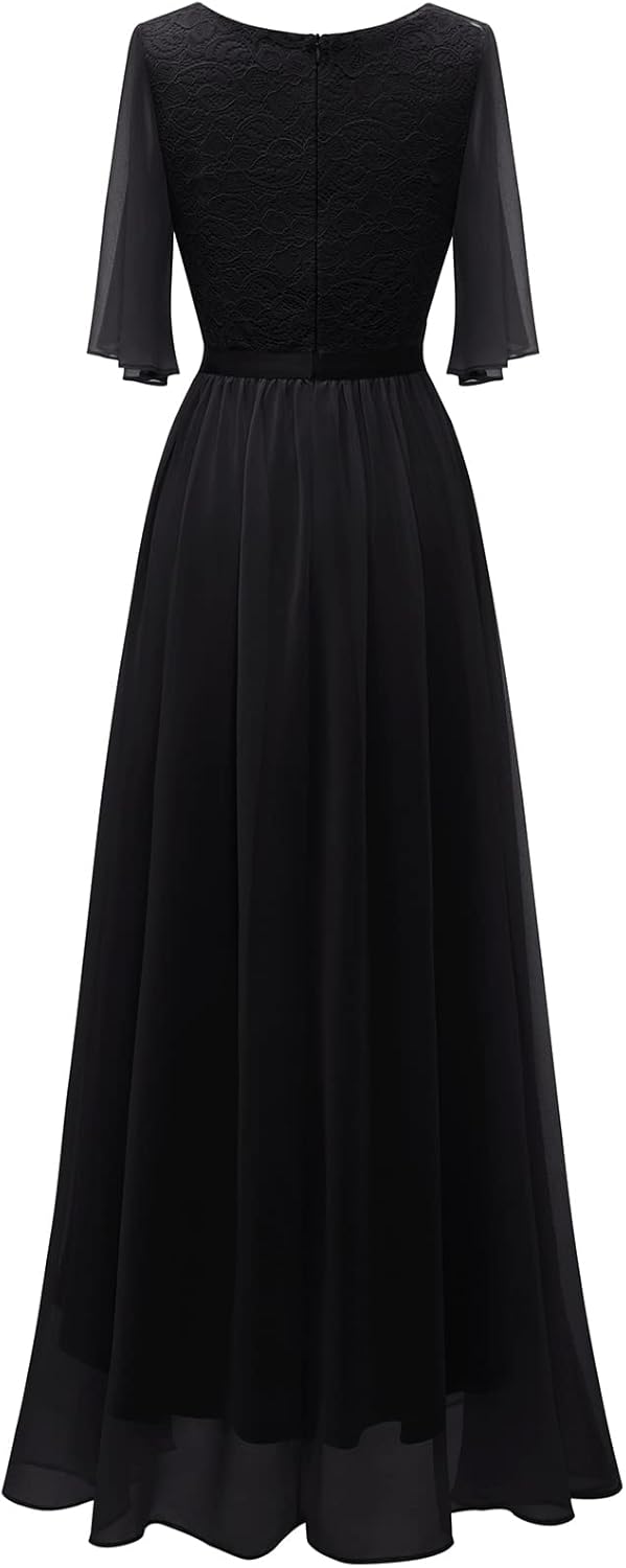 Bbonlinedress Abendkleider elegant für Hochzeit Spitzen Chiffon Ärmel Kleid festliches Brautjunferkl