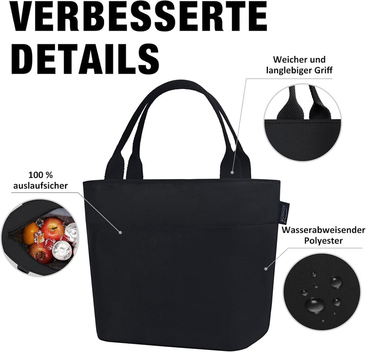 Kühltasche Klein Leicht Lunch Tasche Isoliertasche zur Arbeit Schule Faltbar Wasserdicht Reissversch