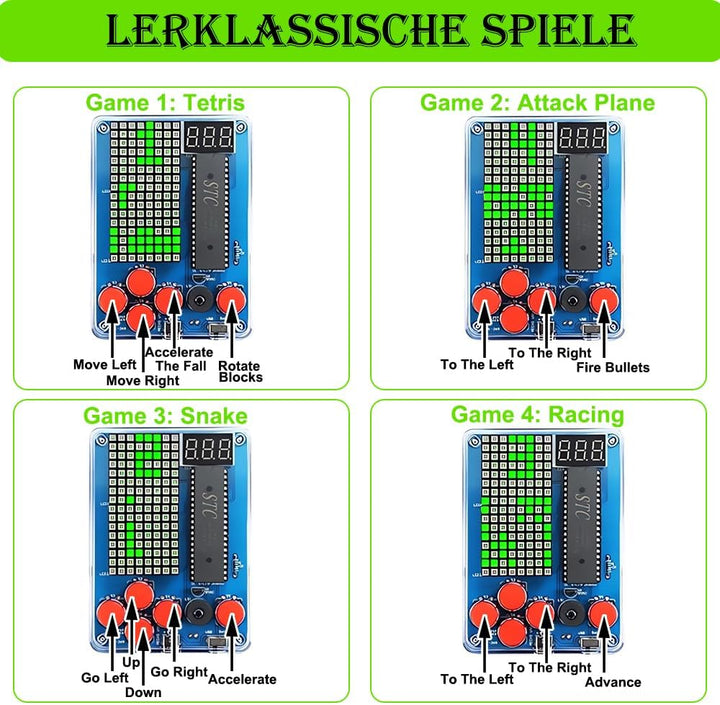 DIY Spielekonsole Löten Bausatz, DIY Spielkonsolen Handset mit Acrylgehäuse, Elektronik Lötübungsset
