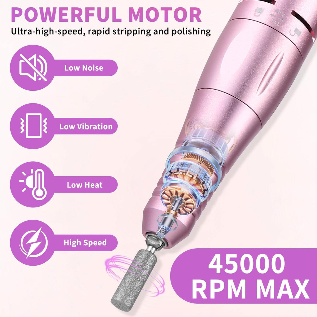 Tragbarer Elektrischer Nagelfräser, 45000 RPM Professionelle Nagelfeile Set, mit LED Display und Nag