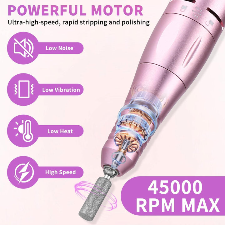 Tragbarer Elektrischer Nagelfräser, 45000 RPM Professionelle Nagelfeile Set, mit LED Display und Nag