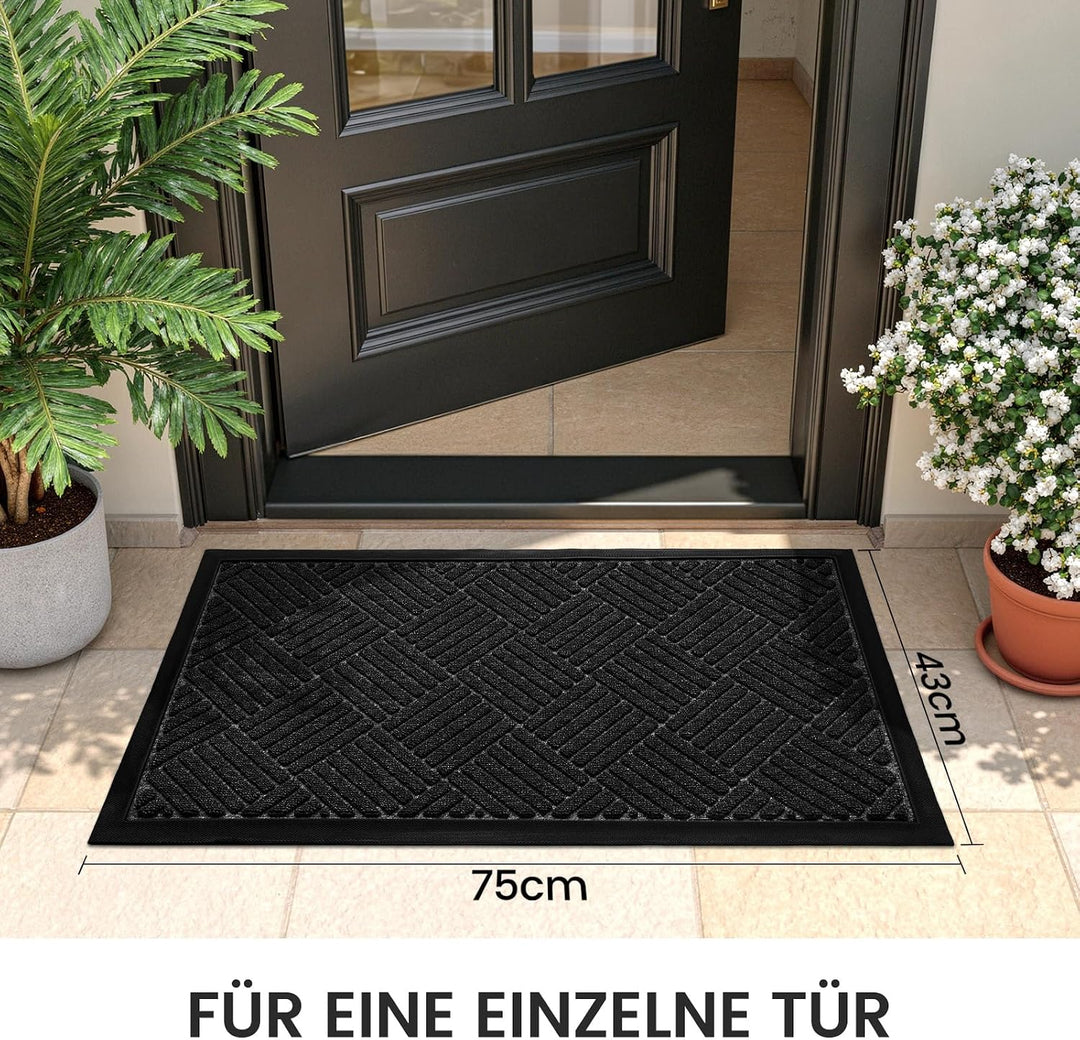 Fussmatte Aussen 43 x 75 cm, Schmutzfangmatte Waschbar Innen, Schwarz Diamant - Schwarz 43 x 75 cm (