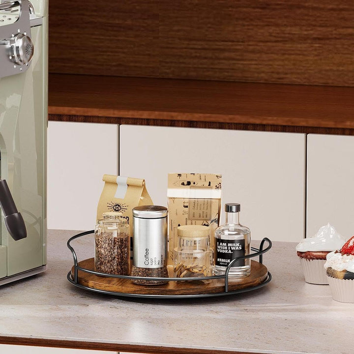 Drehteller Holz Organizer, Lazy Susan Gewürzregal Drehbar Gewürzständer for Tischplatte, Arbeitsplat
