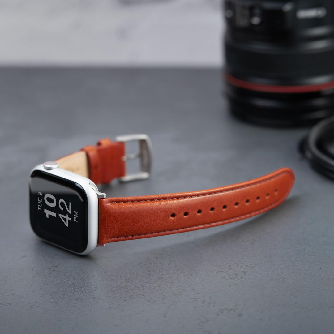 Archer Watch Straps - Uhrenarmbänder aus Hochwertigem Genarbtem Leder für Apple Watch Cognac/abgesti