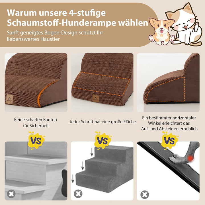 GYMAX Hundetreppe 4 Stufen, Haustiertreppe mit waschbarem Bezug &amp; Reissverschluss, Hundestufen aus h