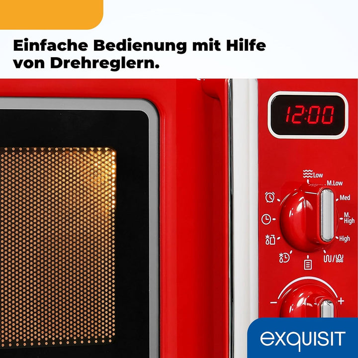 Exquisit Retro Mikrowelle RMW720-3GDIG rot | 20 Liter | 1000 Watt Grill | Digitale Anzeige | Rot | D
