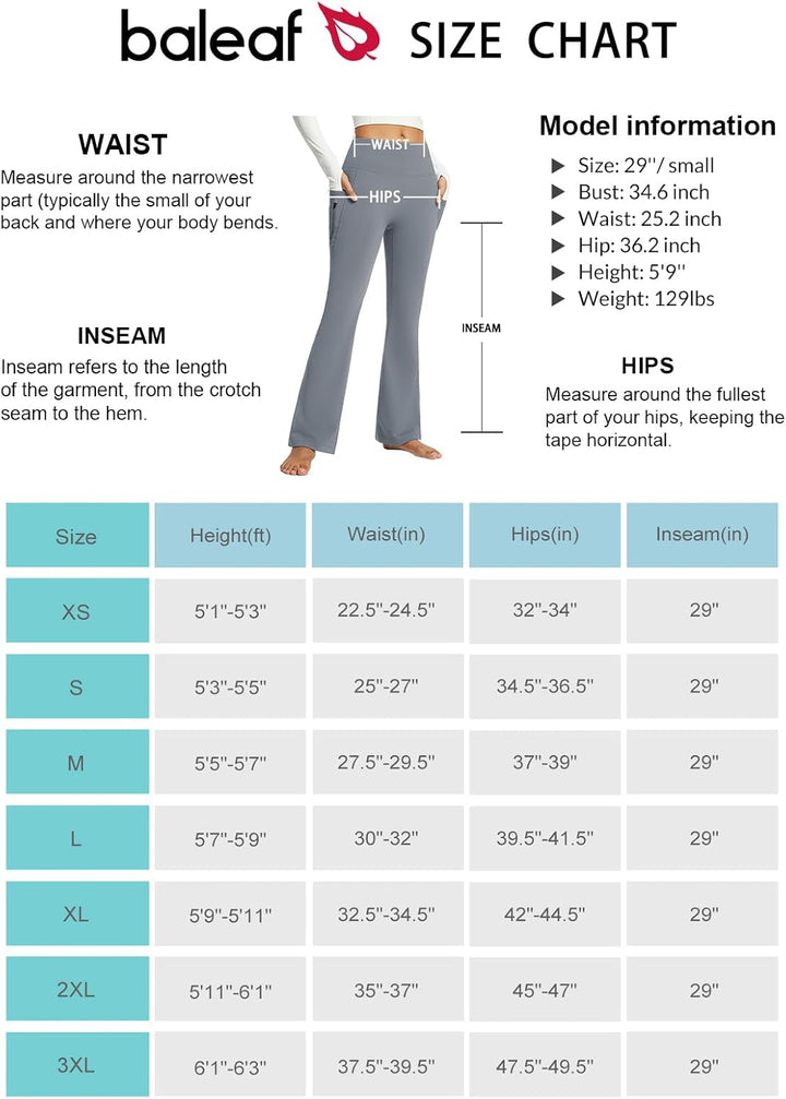 baleaf Damen Thermohosen mit Taschen Flare Leggings Hohe Taille Bootcut Thermo Leggings Sweatpants W
