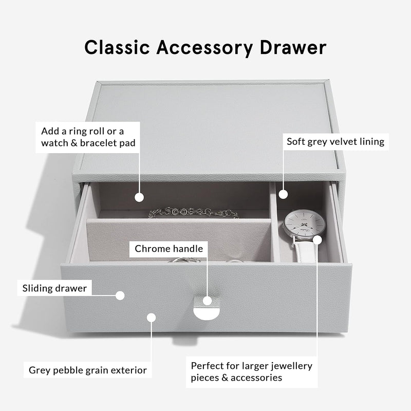 Stackers Pebble Grey Classic Jewellery Box - Set of 2 (with Drawers), Pebble Grey