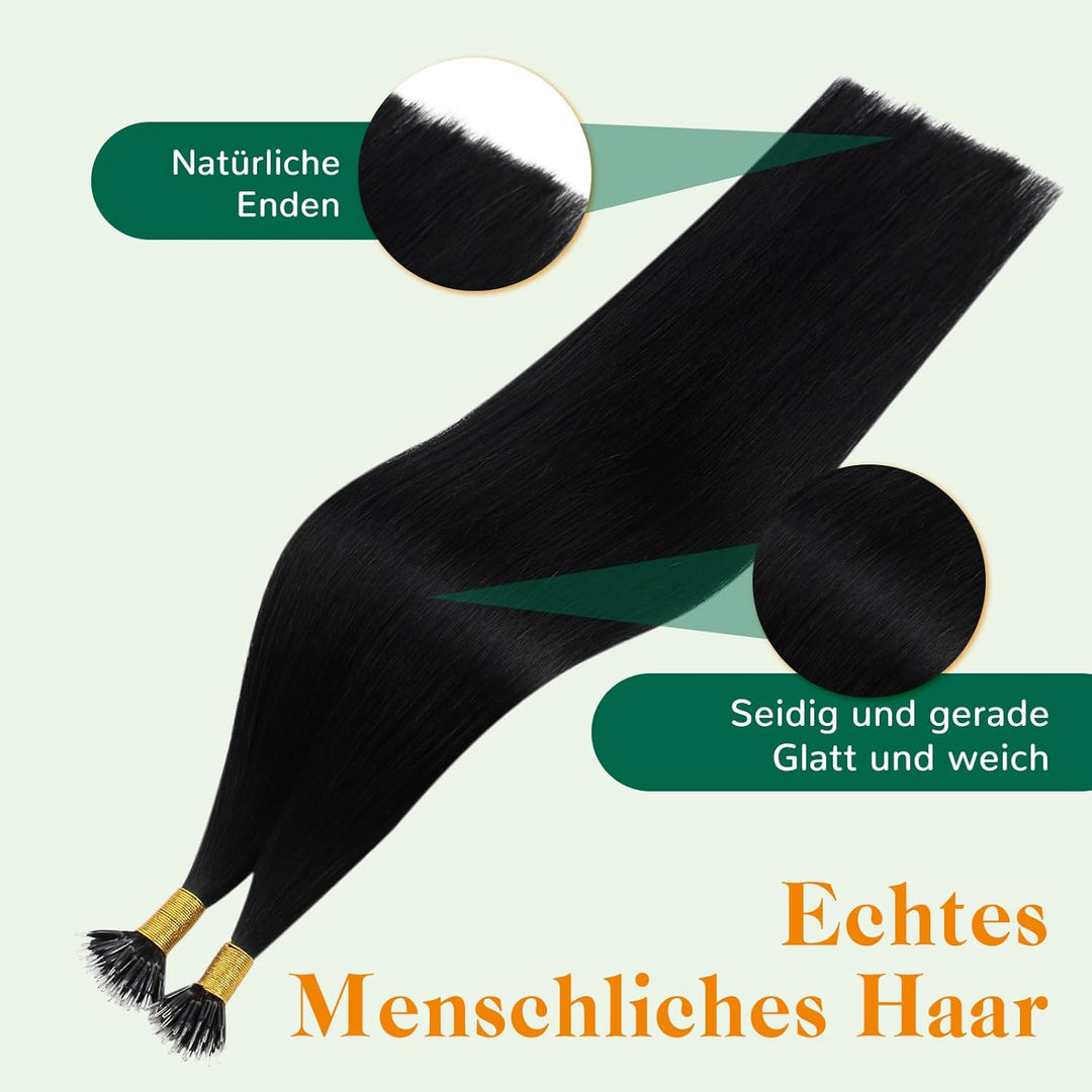 Easyouth Nano Bead Extensions Echthaar Farbe Pechschwarz 14 Zoll 50 Stück 50g Pre Bonded Haarverläng
