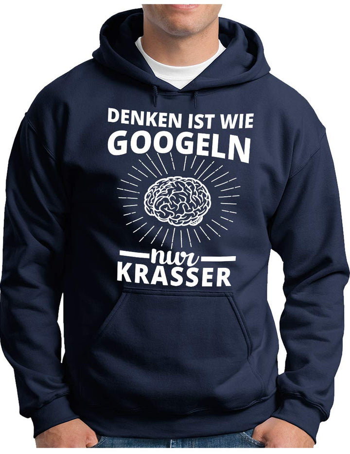 OM3® Denken ist wie Googeln nur krasser Hoodie - Herren - Fun lustiger Spruch Statement - Kapuzen-Pu
