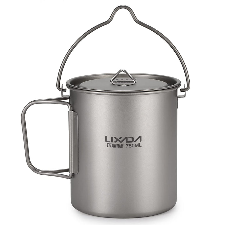 Lixada Titanium Cup Topf, Ultraleicht, tragbar, zum Aufhängen, mit Deckel und Griff, faltbar, für Ca