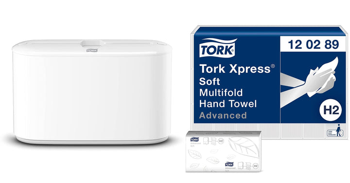 Tork Xpress Tischspender für Multifold Papierhandtücher - Weiss, 552200, H2 + Tork Xpress weiche Mul