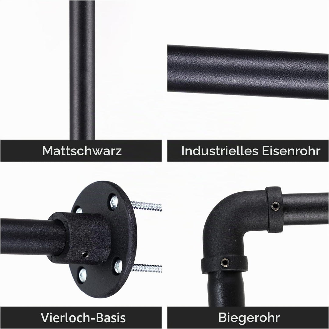 FLY HAWK Kleiderstange für Wand, 80cm Garderobenstange im Industrie-Design Industrierohr Kleiderstan