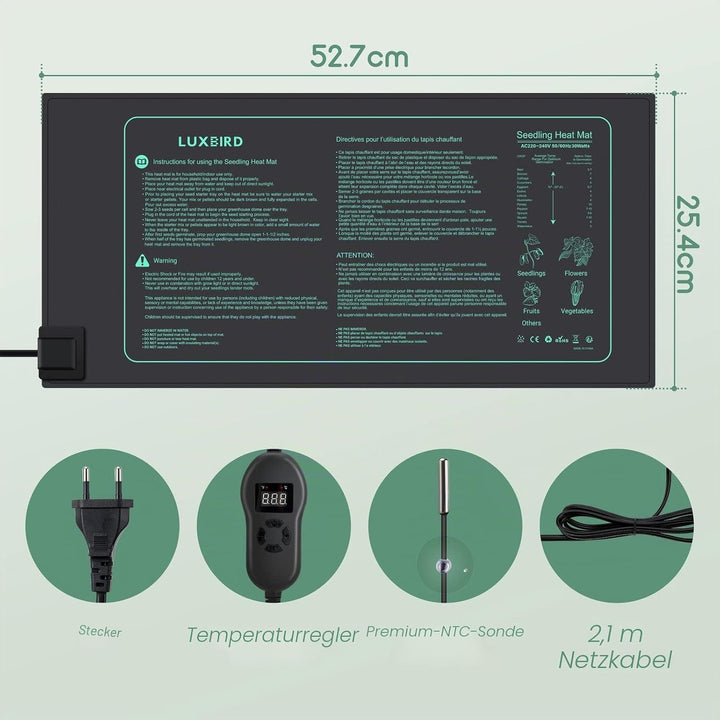Luxbird Heizmatte Pflanzen mit Thermostat und Timer Funktion, 30W IP67 wasserdichte Wärmematte ideal